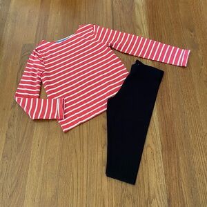Boden Red and White Striped Top with Pants Set